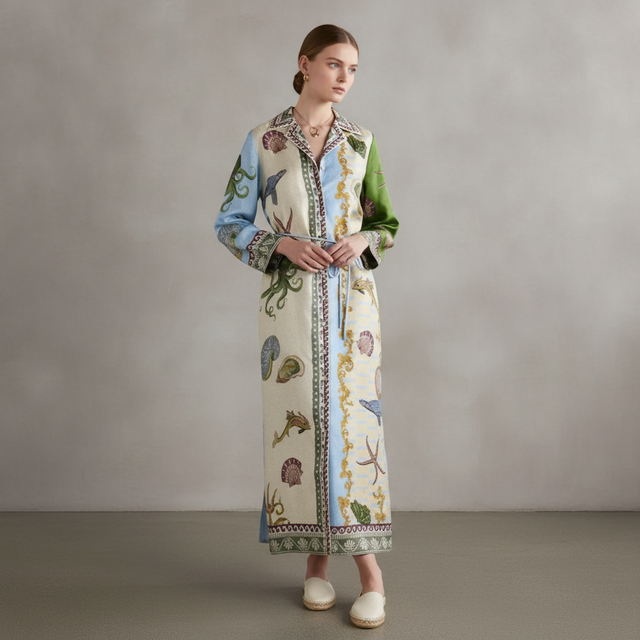 Women Printed Shirt Dress Long Sleeve