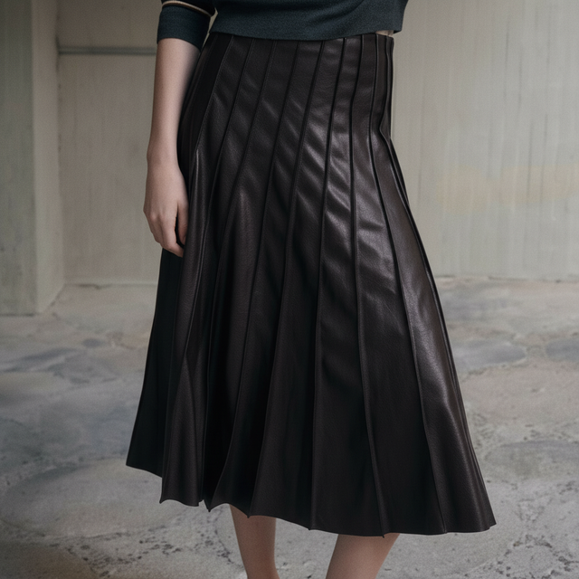 Faux-leather godet skirt