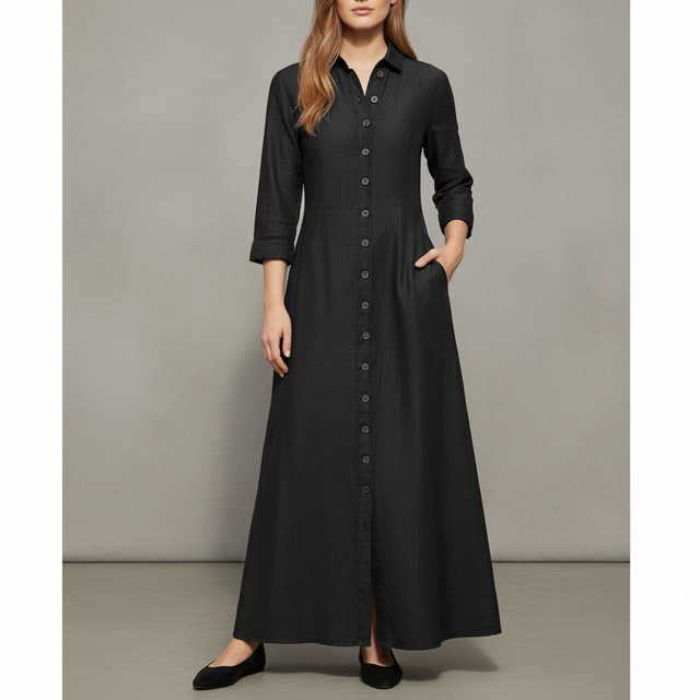 Denim Fashion Turndown Collar Loose And Comfortable Long Summer Dress