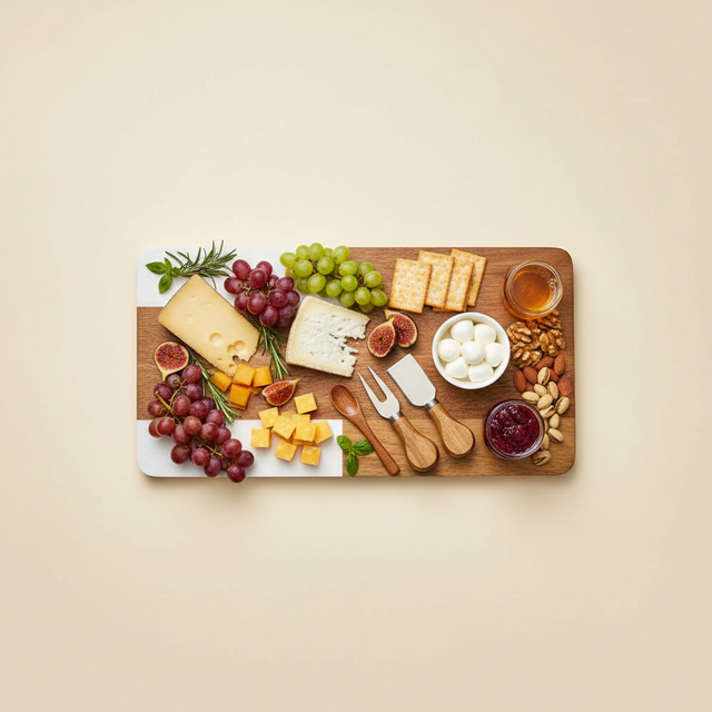 CharQ Marble & Acacia Wood Cheese Board Set