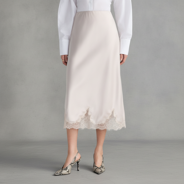Scoop Women's Midi Slip Skirt with Lace Trim