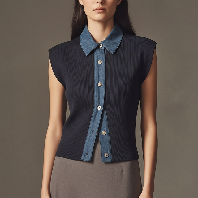 Maeve Collared Denim Muscle Sweater Vest