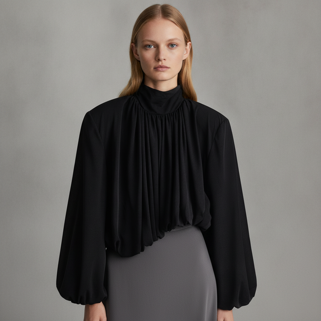 BUBBLE-HEM SHOULDER-PAD TOP