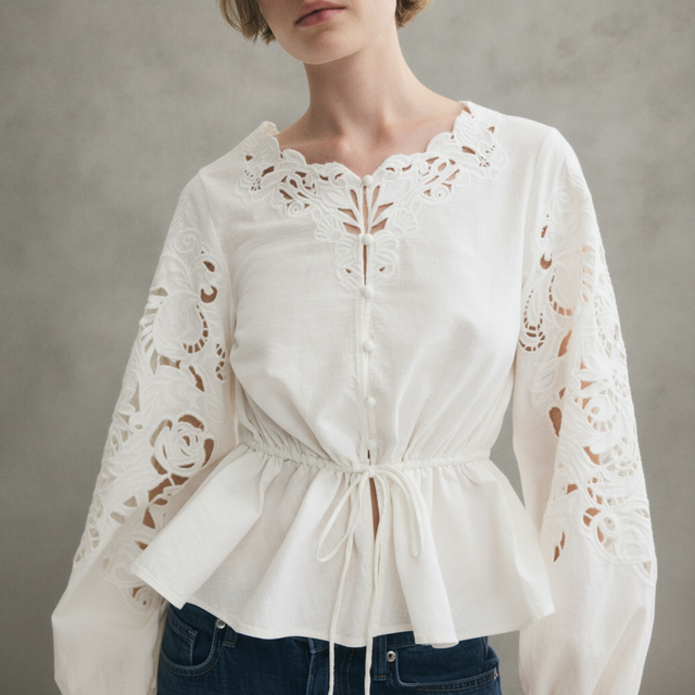PEPLUM BLOUSE WITH EYELET EMBROIDERY
