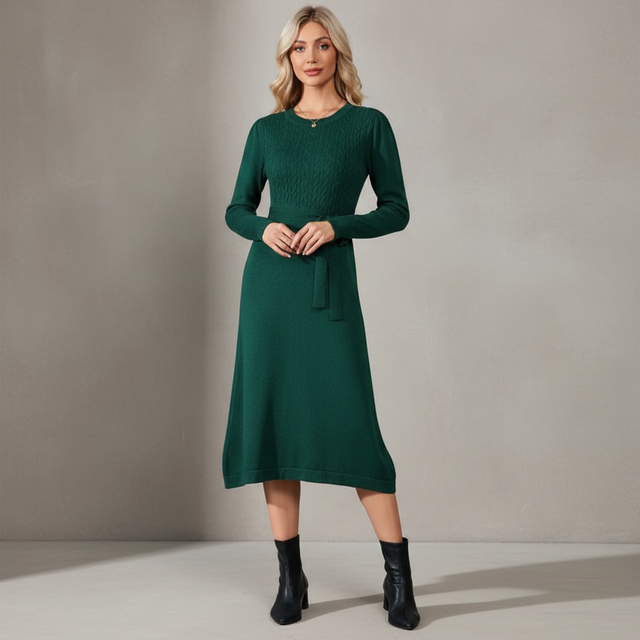 Target Green Long Sleeve Midi Ribbed Knit Dress