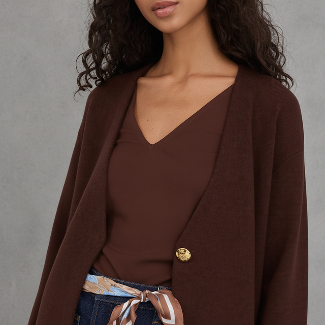 Hammered Metallic Button Sweater Jacket