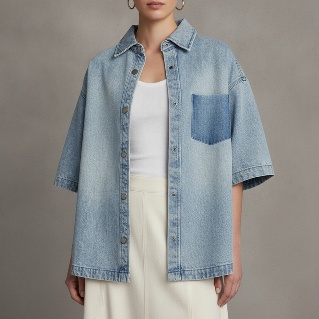 KBB by KAHLANA Women's Short Sleeve 'The Boxy Denim Shirt'
