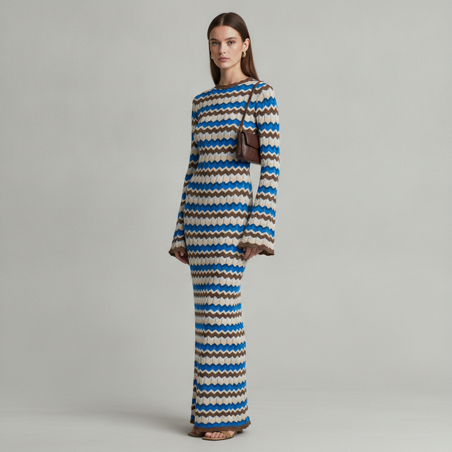 boohoo Knitted Stripe Long Sleeve Maxi Dress