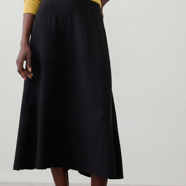 Curved Seamed-Waist Midi Skirt