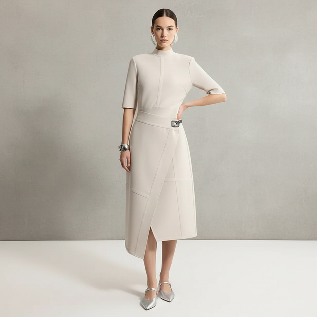 Tall Figure Form Bandage Asymmetric Knit Midi Dress-TALL