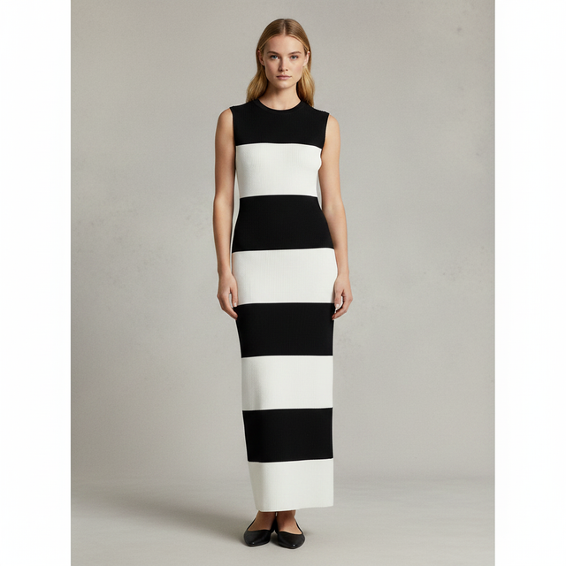 Ribbed Sleeveless Striped Maxi Dress - XS and S only