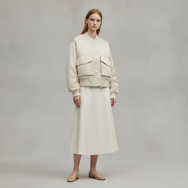 Padded Bomber Jacket - Beige