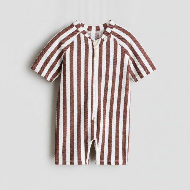 Brown/white striped Swimsuit UPF 50 for kids