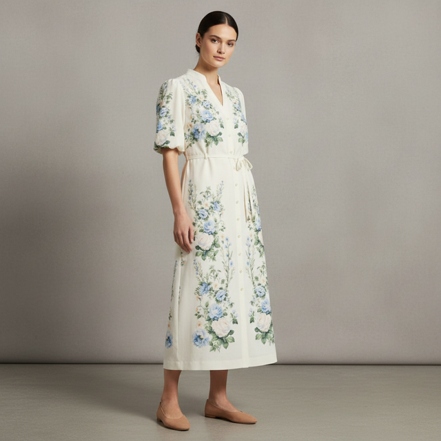Taylor Plus Size Placement Print Button-Front Shirt Dress