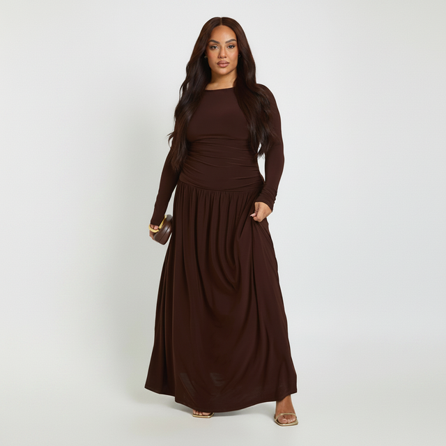 Plus Soft Ruched Long Sleeve Maxi Dress