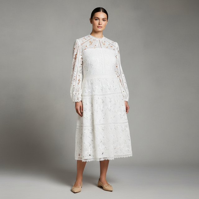 Plus Lace Panelled Long Sleeve Dress