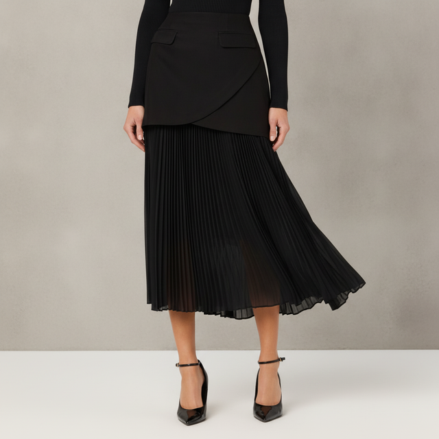 Deaile Contrast Layered Pleated Skirt