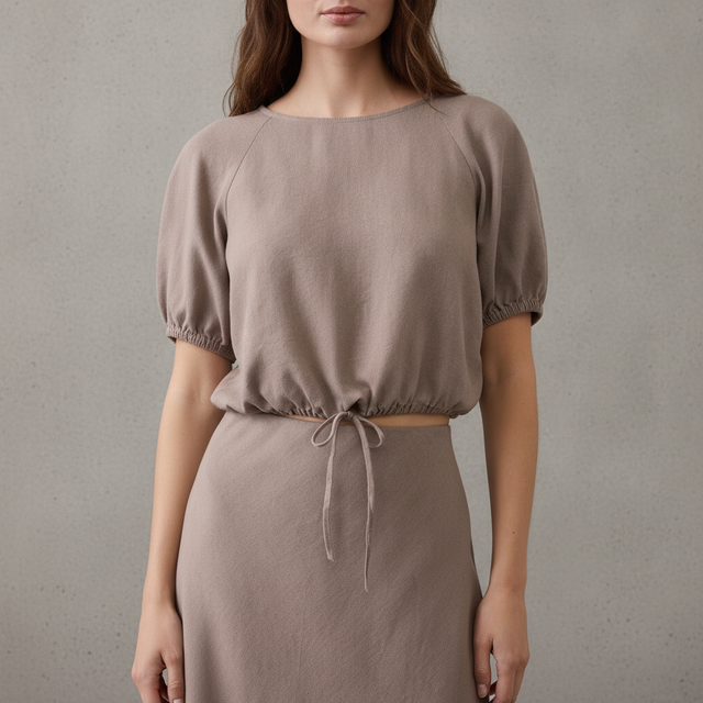 Linen-Blend Bubble-Tie Top