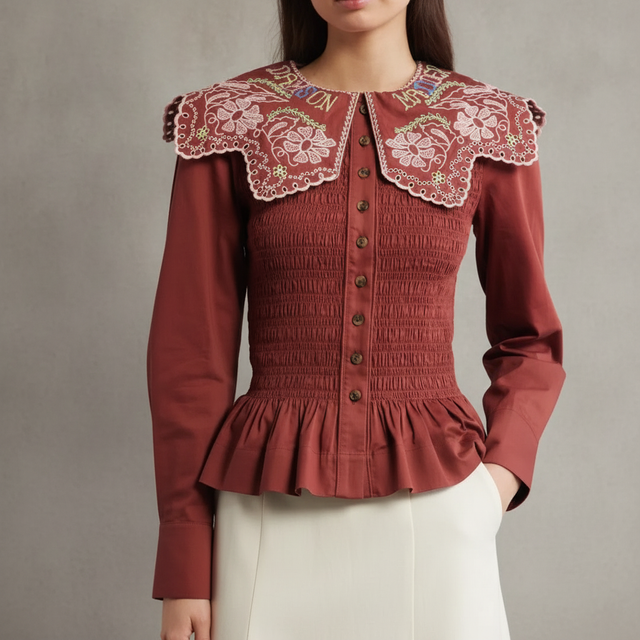 Fern Embroidered Top Damson Madder