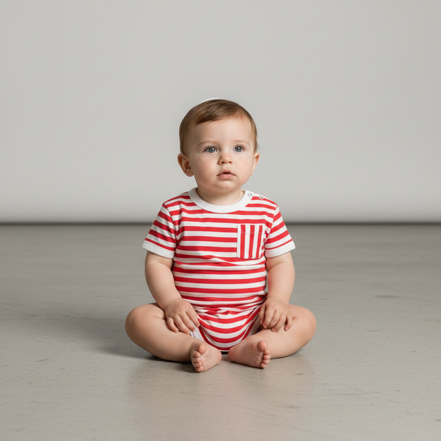 Baby Stripe Short-Sleeve Romper - Red/White