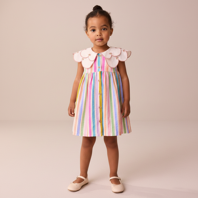 Rainbow Collared Summer Dress (3mths-7yrs) - Size 3 - 6 Months
