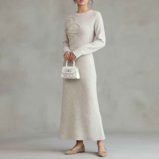 Roseseek Floral Sleeve Long Knit Dress