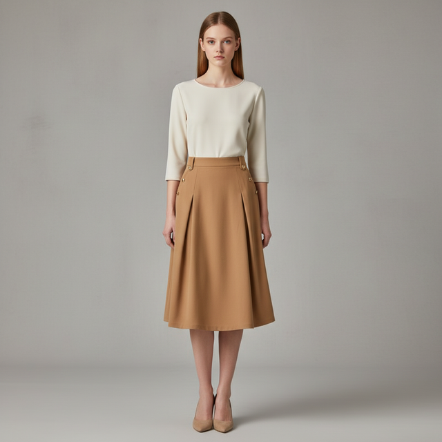 Inspire Chic Women's High Waist Pleated Midi Skirt