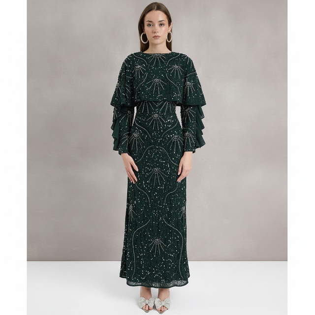 Women's Modest Embellished Sequin Beaded Dress