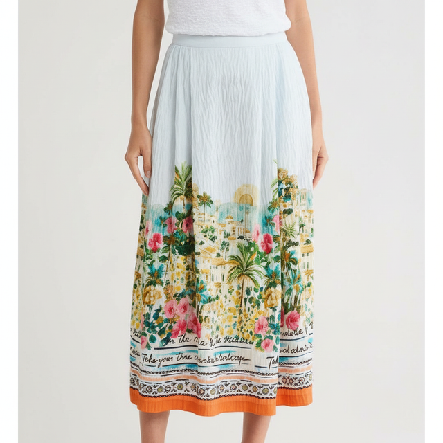 Printed Pleat Midi Skirt