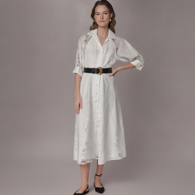 Women's Collared Midi Shirt-Dress