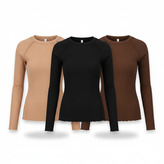Sidefeel Ribbed Raw Hem Long Sleeve Top