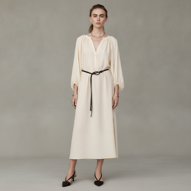 Women's Light beige Oversized Tie-Belt Dress