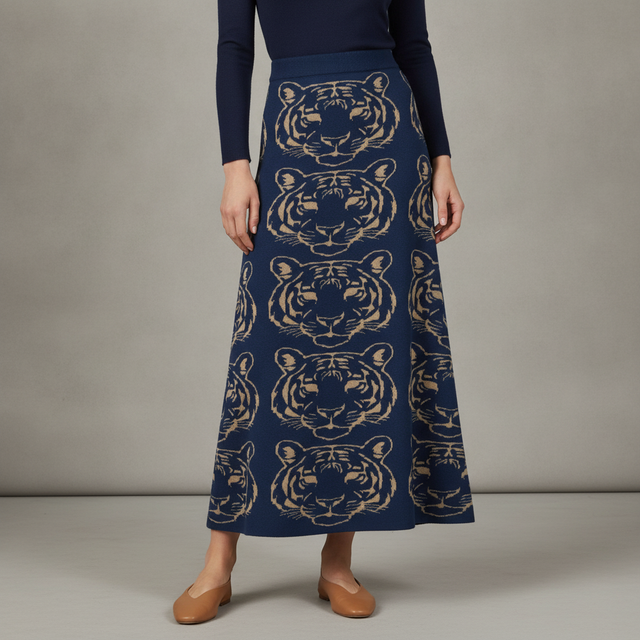 Oxknit Tiger Midi Cotton Skirt