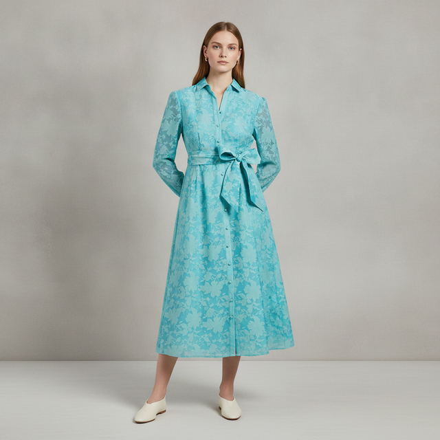 Petite Floral Organza Belted Midi Dress