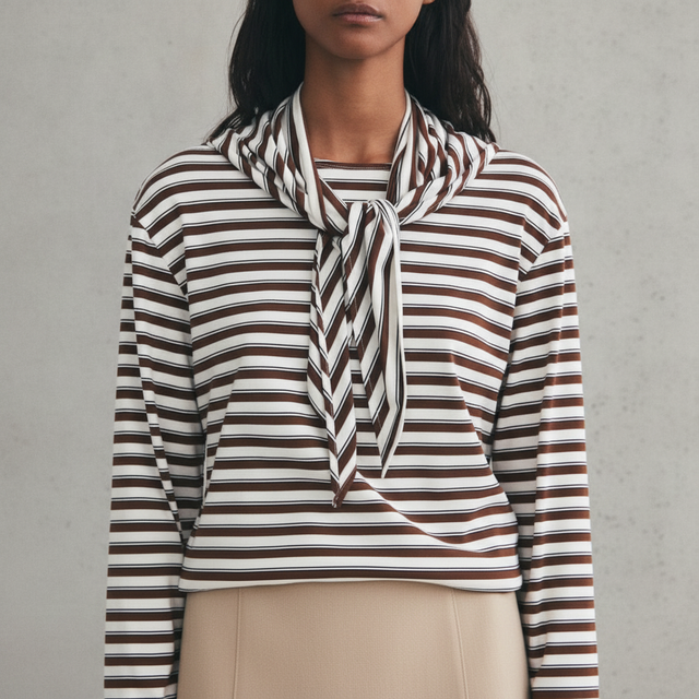 Long-Sleeved Scarf-Collar Top