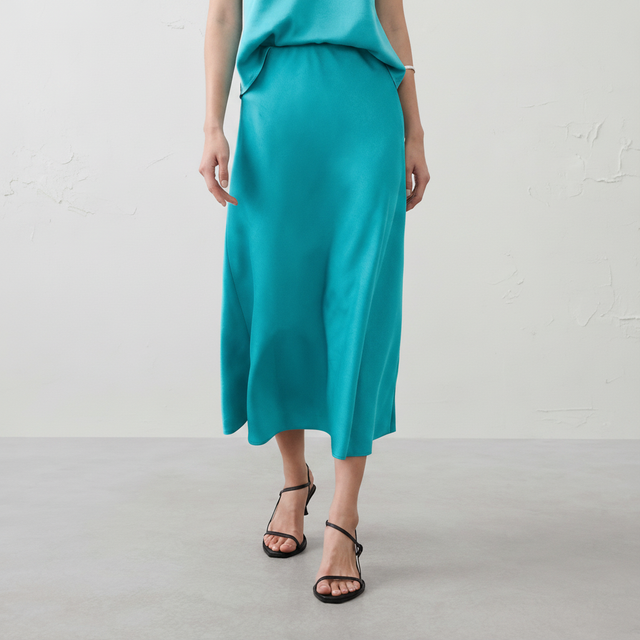 Crushed Satin Midi Skirt