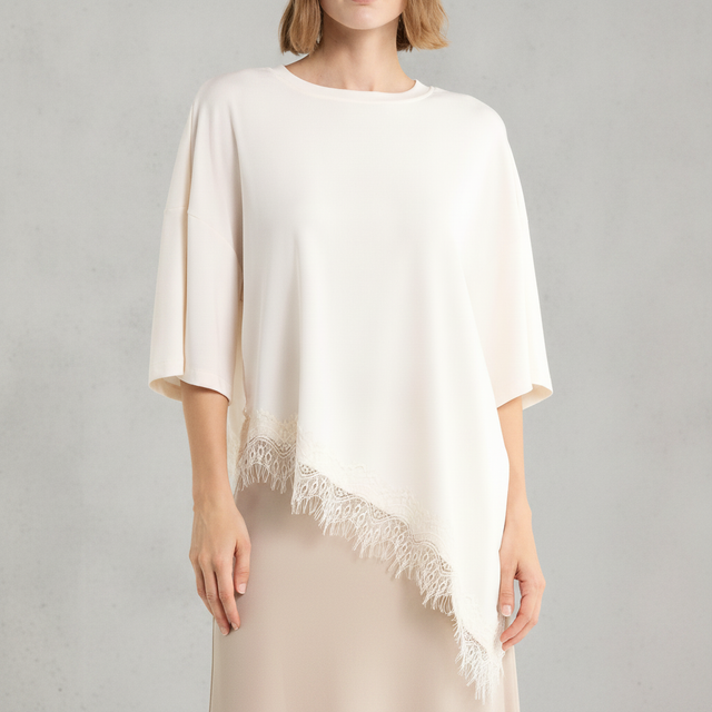 Lace Hem Assymetric Top