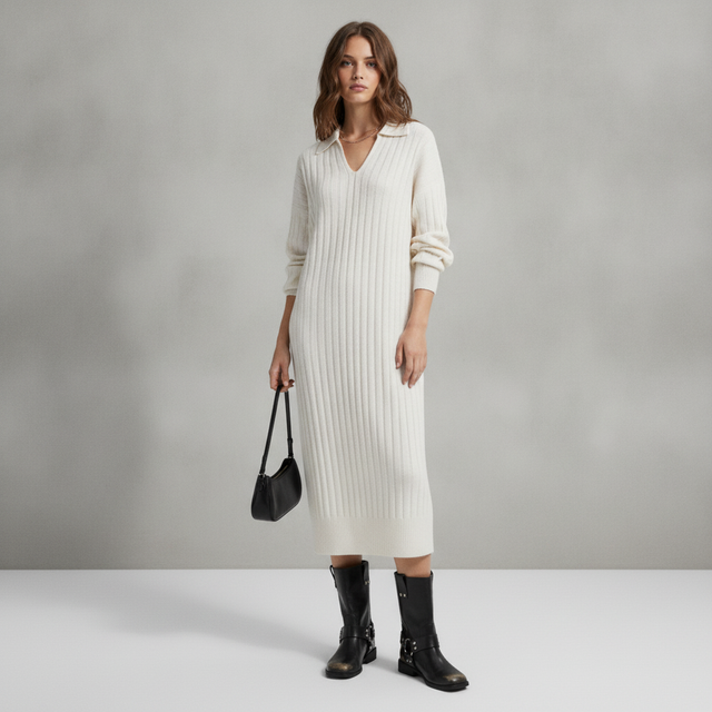 ONLY polo neck knit midi dress in stone