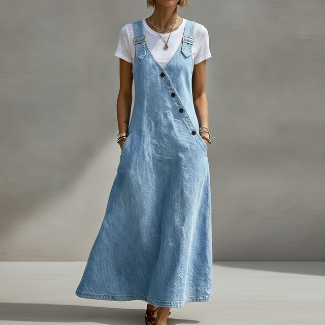 Chouyatou Adjustable-strap Denim Dress