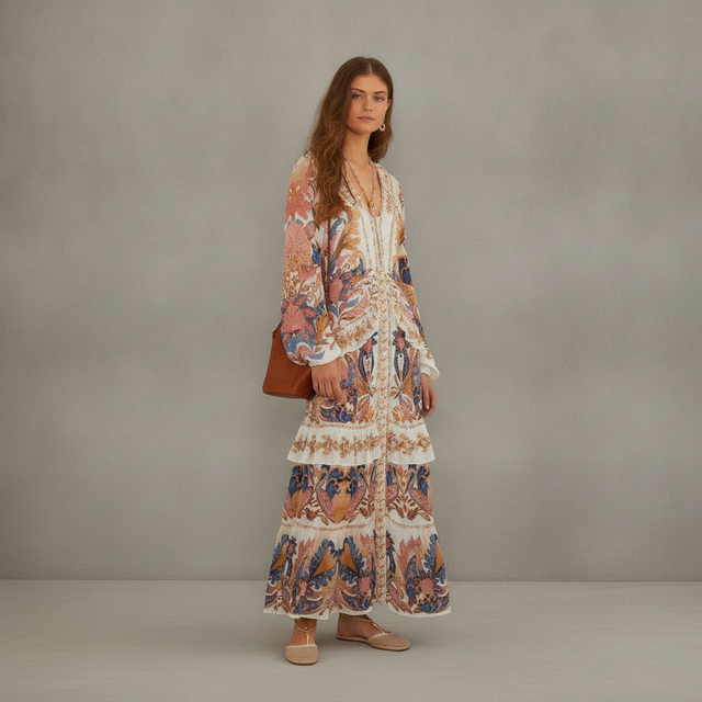 Off-White Sea Garden Ruffled Maxi Dress