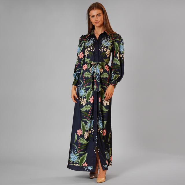 Women's Long-Sleeve Collared Maxi Shirt Dress