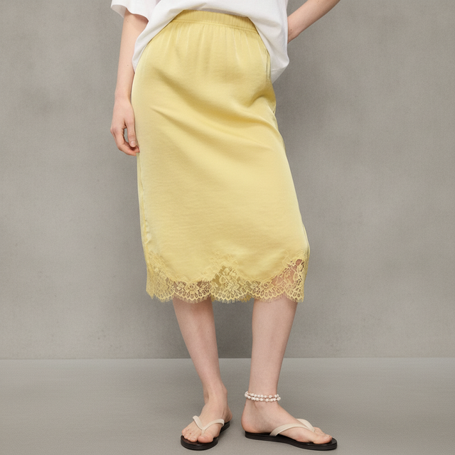 Lace Slip Midi Skirt - Sunbeam