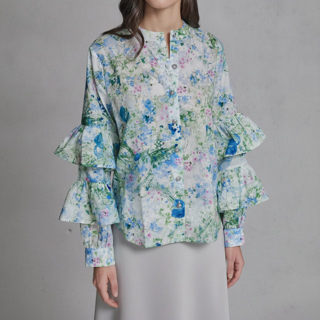 KARL LAGERFELD PARISWomen's Long-Sleeve Collared Printed Shirt