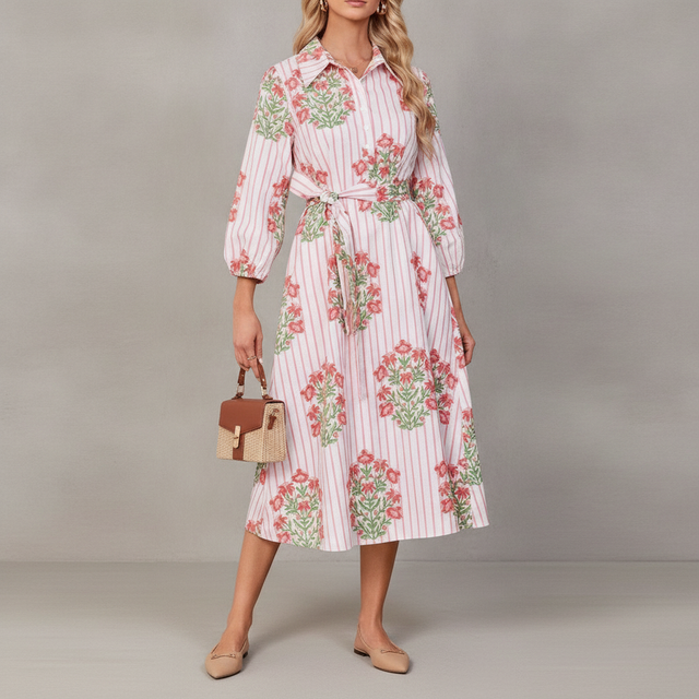 Yexpine Floral Sleeve Midi Dress