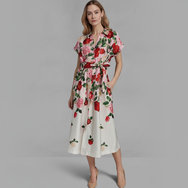 KARL LAGERFELD PARIS Women's Printed Collared Shirt Dress
