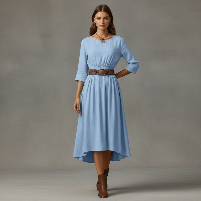 Women's Long Sleeve Cotton Linen Dresses