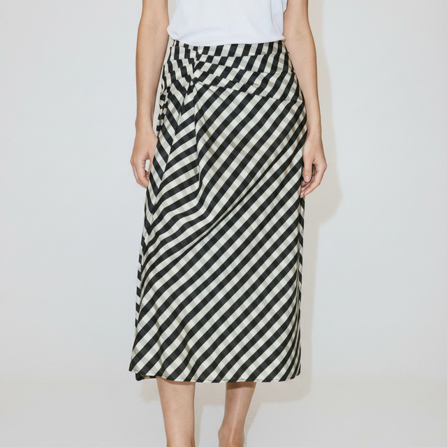 Gingham skirt with draped detail