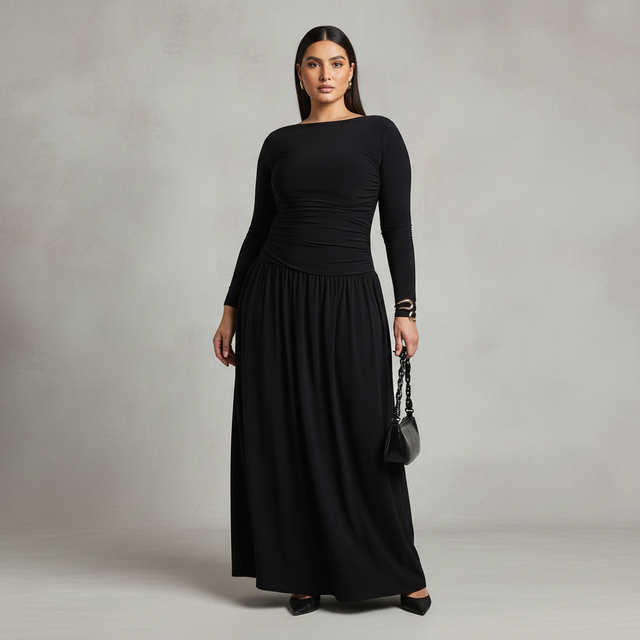 Plus Soft Ruched Long Sleeve Maxi Dress