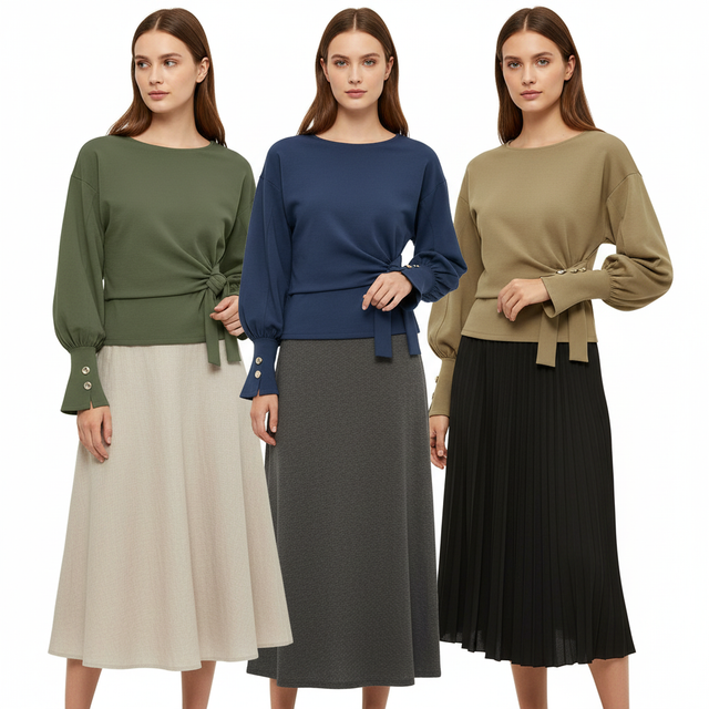 somzop Twist Knot Balloon Sleeve Sweatshirt