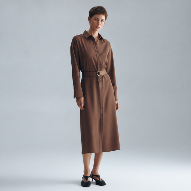 Women's Brown Shirt Dress with Belt